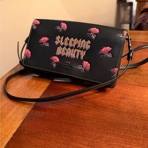 Coach Disney Sleeping Beauty Xbody Purse Black Leather Crossbody Clutch Foldover